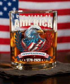 America 250 Years Eagle Independence Day Patriotic Whiskey Glass