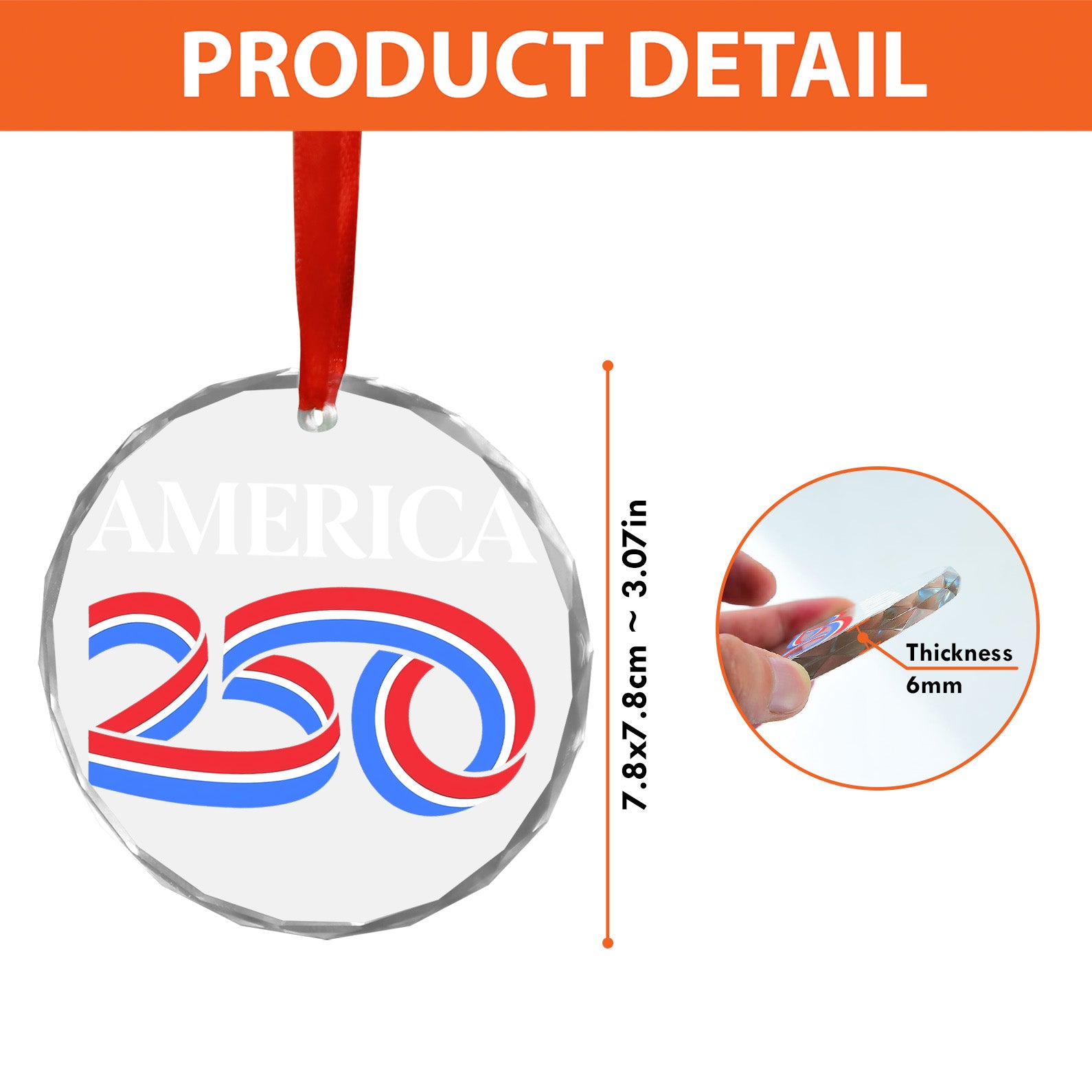 America 250 Years Glass Ornament | America 250 Anniversary | Happy 250th Birthday USA | Patriotic 4th Of July Glass Ornament For Christmas Decor 682669 - Image 4