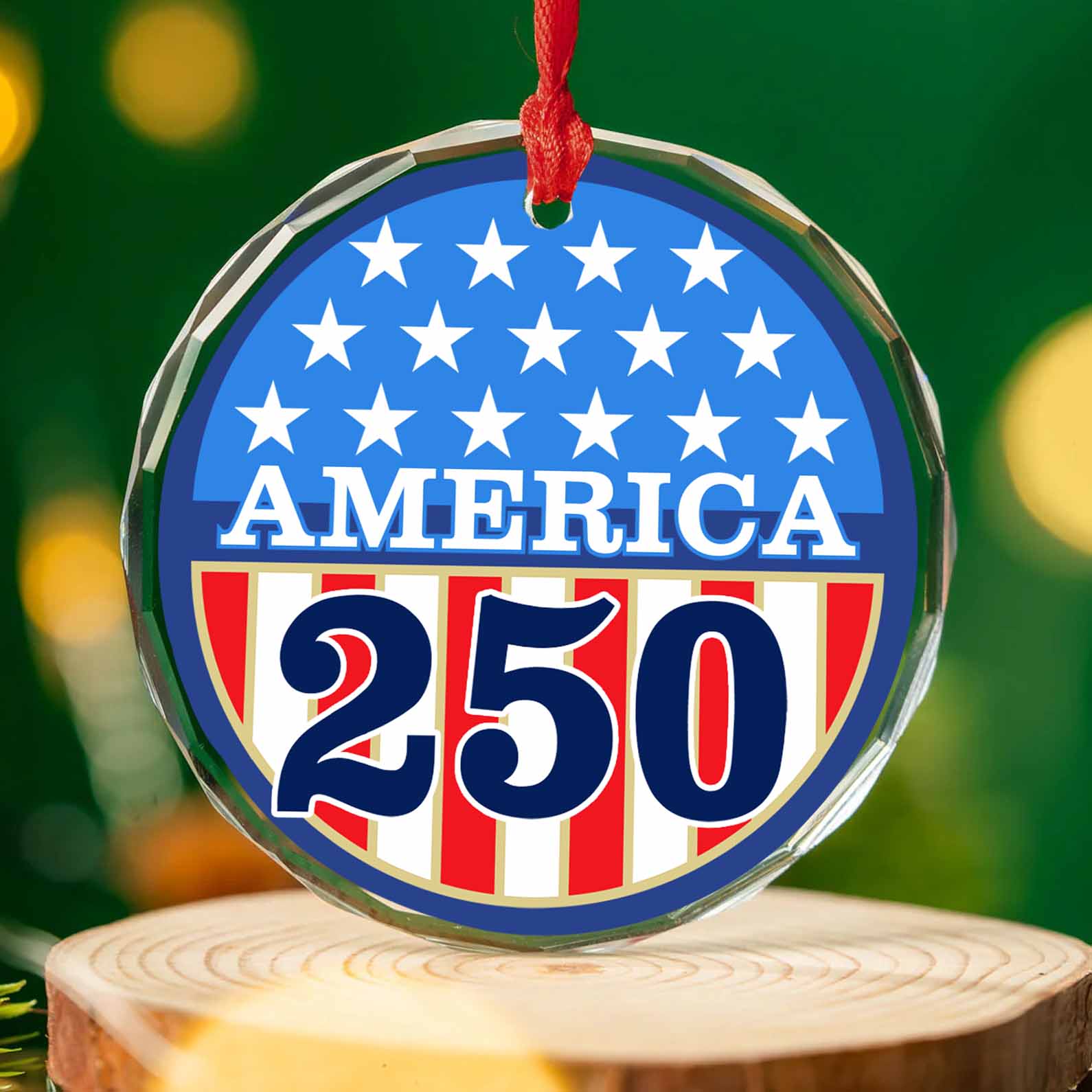 America 250 Years Glass Ornament | Happy 250th Birthday USA | Patriotic 4th of July Glass Ornament for Christmas Decor 682681