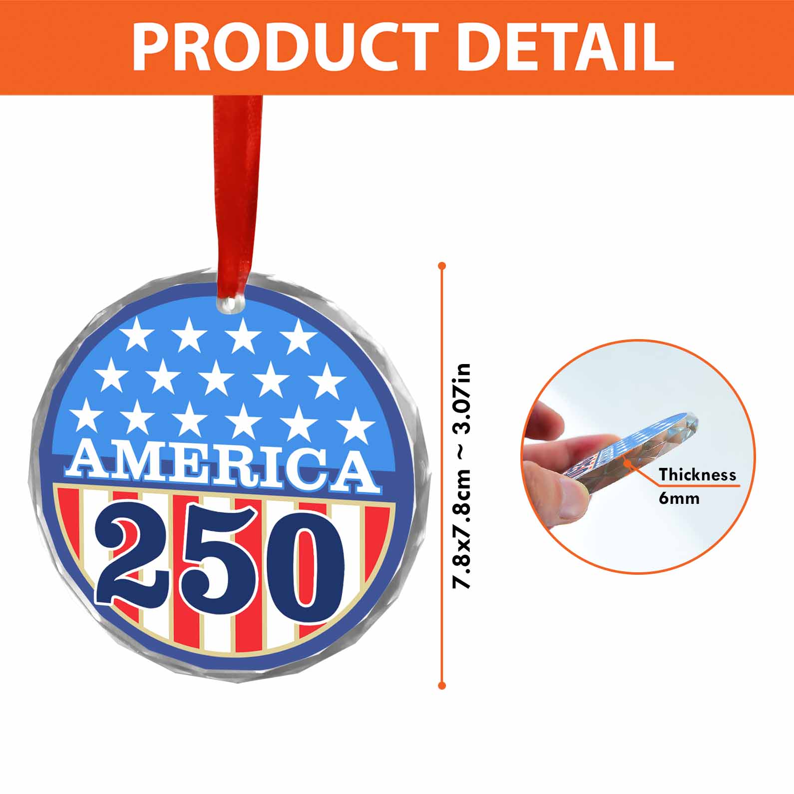 America 250 Years Glass Ornament | Happy 250th Birthday USA | Patriotic 4th of July Glass Ornament for Christmas Decor 682681 - Image 4