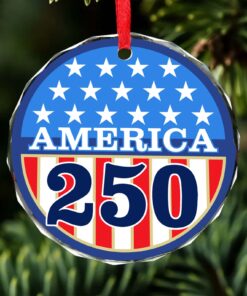 Alternative view of America 250 Years Glass Ornament | Happy 250th Birthday USA | Patriotic 4th of July Glass Ornament for Christmas Decor