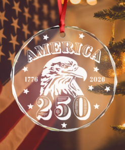America 250 Years Happy 250th Birthday USA Glass Ornament