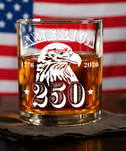 America 250 Years Happy 250th Birthday USA Whiskey Glass