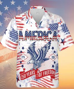 America 250 Years Of Freedom Hawaiian Shirt | Happy 250th Birthday USA | Patriotic 4th Of July Tee | America 250th Anniversary | Independence Day Shirt