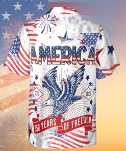 Alternative view of America 250 Years Of Freedom Hawaiian Shirt | Happy 250th Birthday USA | Patriotic 4th Of July Tee | America 250th Anniversary | Independence Day Shirt