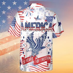 Alternative view of America 250 Years Of Freedom Hawaiian Shirt | Happy 250th Birthday USA | Patriotic 4th Of July Tee | America 250th Anniversary | Independence Day Shirt 682604