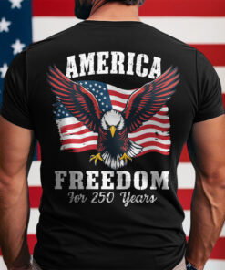 America 250 Years of Freedom Patriotic Eagle Flag Back Side Dark Shirt