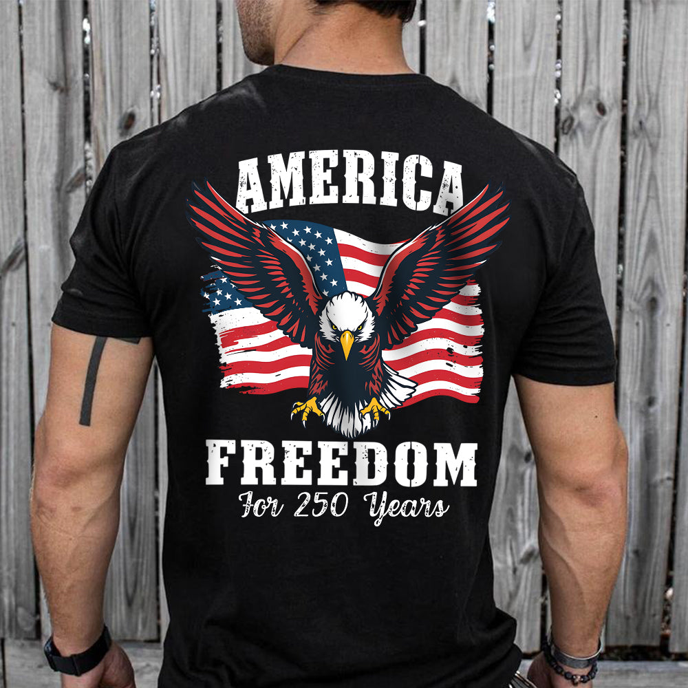 America 250 Years of Freedom Patriotic Eagle Flag Back Side Dark Shirt HA75 897334 - Image 7