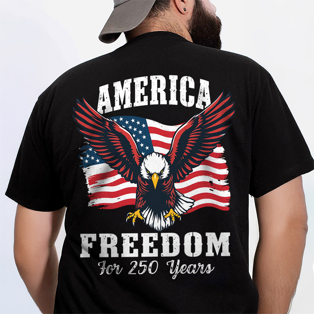 America 250 Years of Freedom Patriotic Eagle Flag Back Side Dark Shirt HA75 897334 - Image 4
