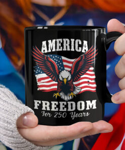America 250 Years of Freedom Patriotic Eagle Flag Black Mug