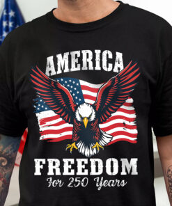 America 250 Years of Freedom Patriotic Eagle Flag Dark Shirt