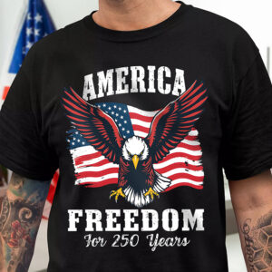 America 250 Years of Freedom Patriotic Eagle Flag Dark Shirt HA75 897136