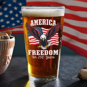 Alternative view of America 250 Years of Freedom Patriotic Eagle Flag Print Beer Glass HA75 897348