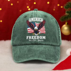 Alternative view of America 250 Years of Freedom Patriotic Eagle Flag Washed Denim Baseball Cap HA75 897346