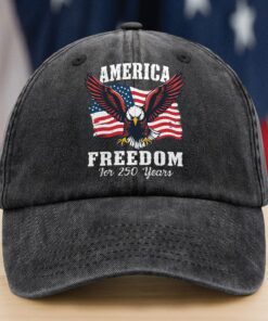 America 250 Years of Freedom Patriotic Eagle Flag Washed Denim Baseball Cap