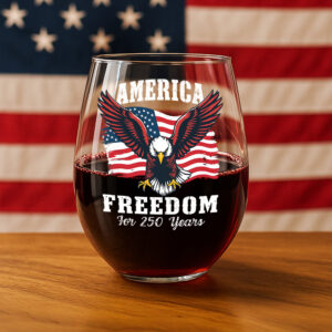 Alternative view of America 250 Years of Freedom Patriotic Eagle Flag Wine Glass HA75 897344