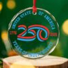 America 250 Years Of Independence Glass Ornament | America 250 Anniversary | Happy 250th Birthday USA | Patriotic 4th Of July Glass Ornament For Christmas Decor 682675