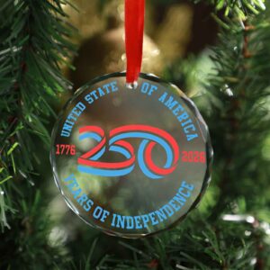 Alternative view of America 250 Years Of Independence Glass Ornament | America 250 Anniversary | Happy 250th Birthday USA | Patriotic 4th Of July Glass Ornament For Christmas Decor 682675