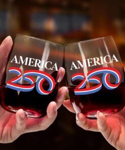 Alternative view of America 250 Years Wine Glass| America 250 Anniversary | Happy 250th Birthday USA | Patriotic 4th Of July Wine Glass