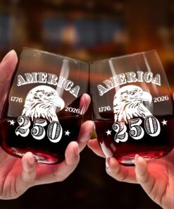 Alternative view of America 250 Years Wine Glass | Happy 250th Birthday USA | Patriotic 4th Of July Wine Glass | America 250th Anniversary | Independence Day Wine Glass