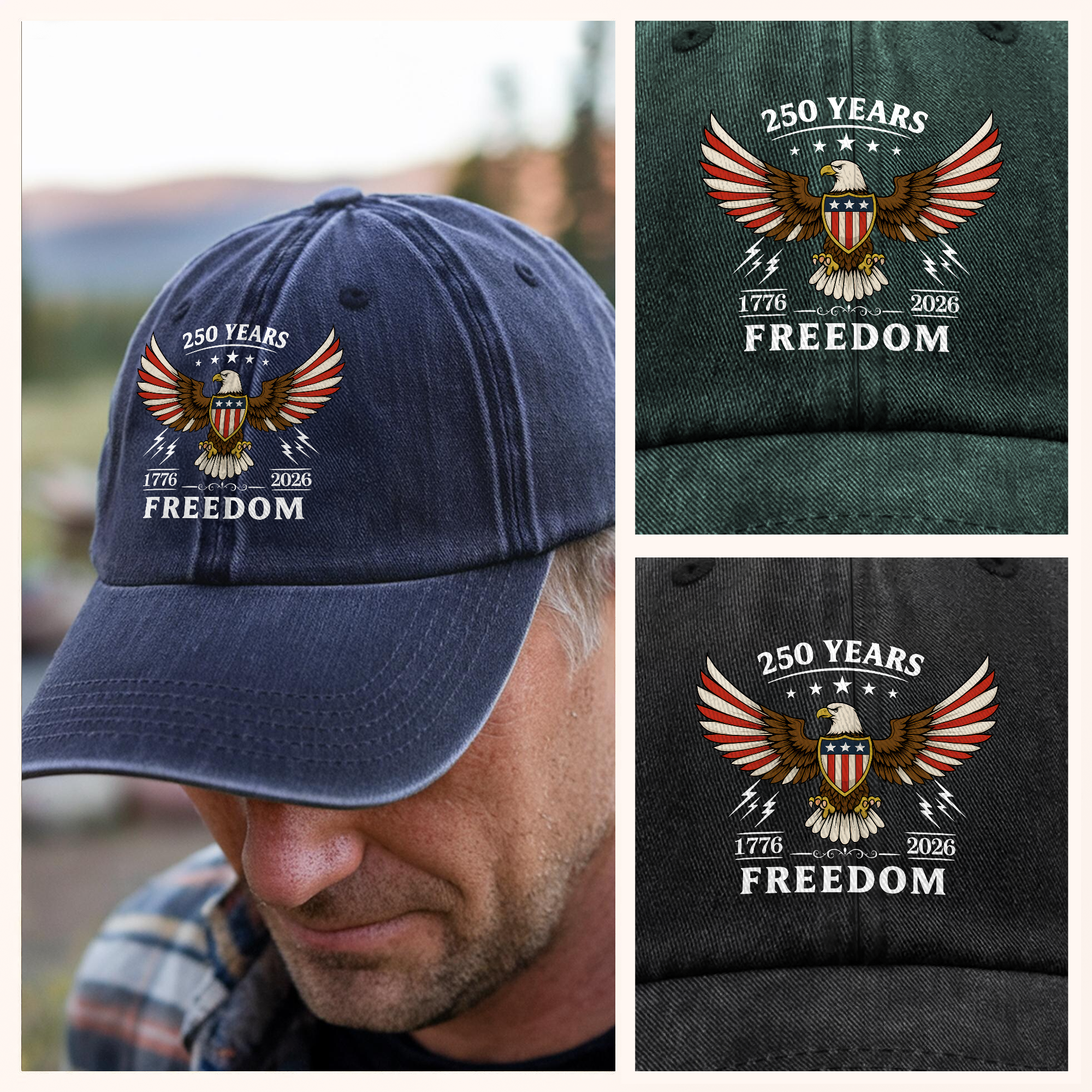 America 250th Anniversary 1776 - 2026 250 Years of Freedom Washed Denim Baseball Cap CH07 899776 - Image 5