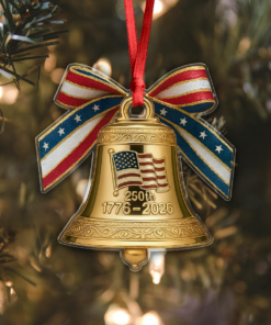 Alternative view of America 250th Birthday Bowtie Bell Acrylic Ornament
