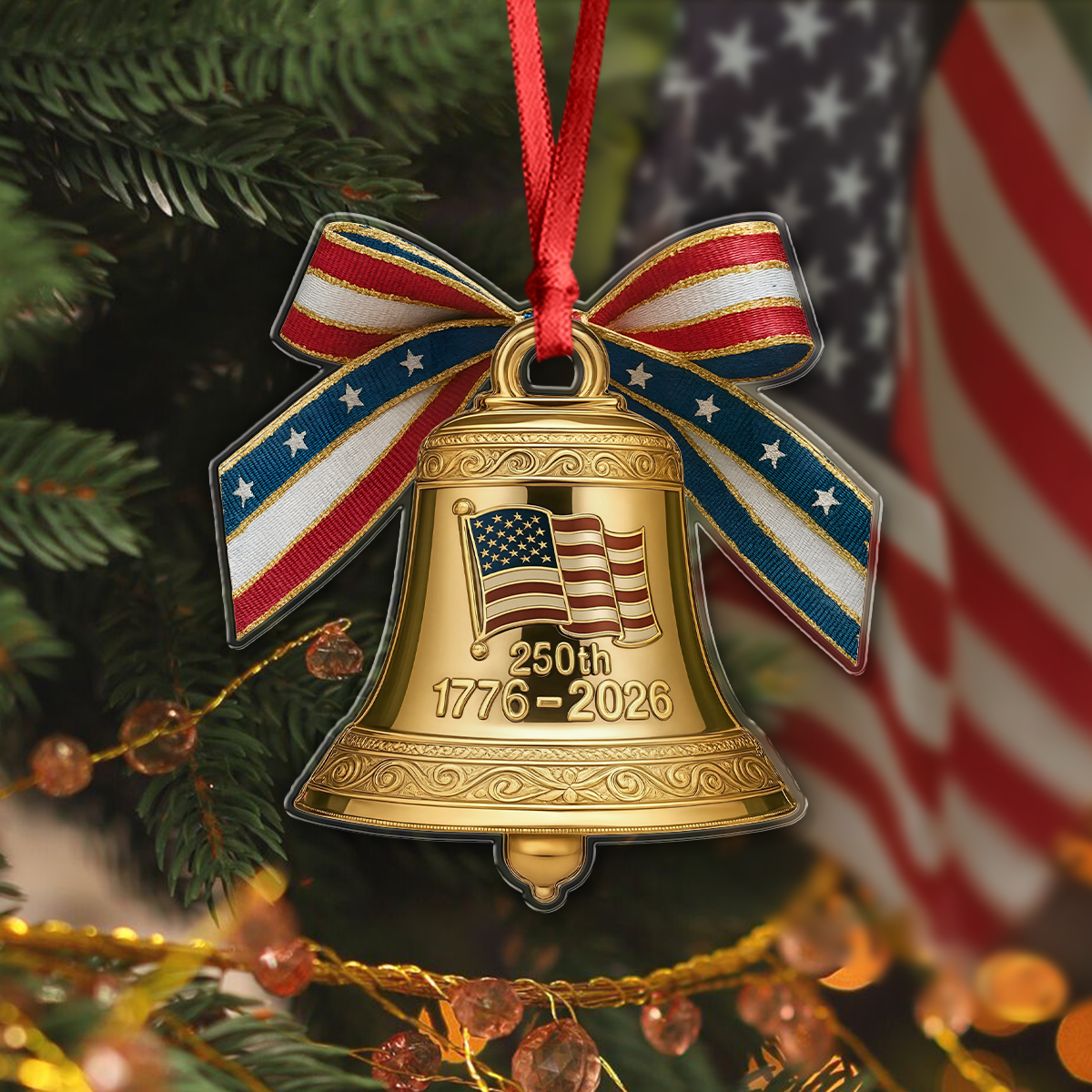 America 250th Birthday Bowtie Bell Acrylic Ornament LM32 895487 - Image 3