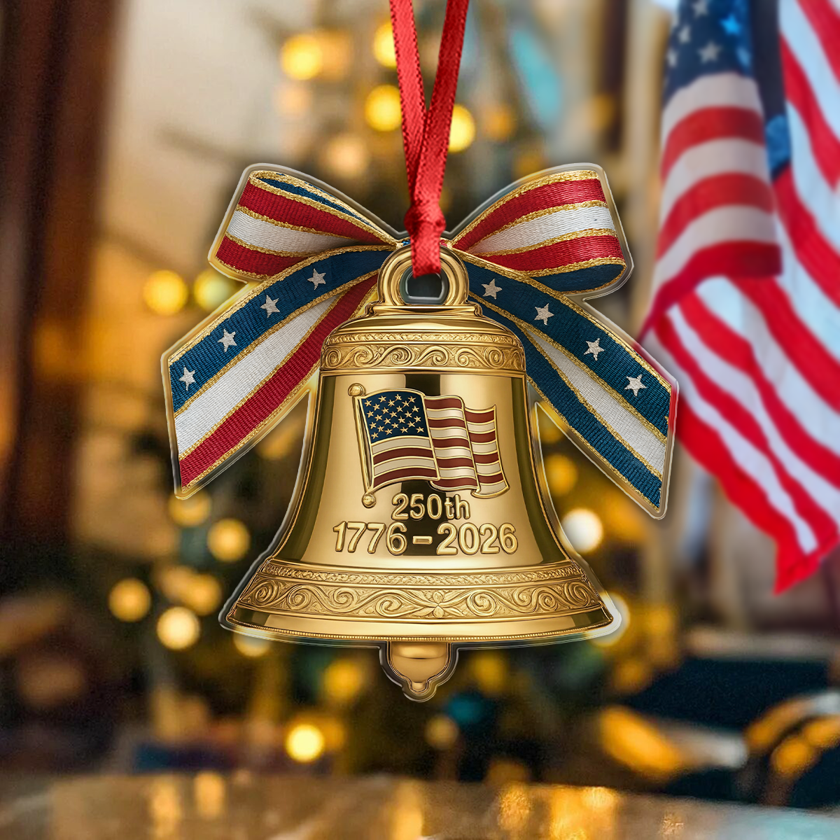 America 250th Birthday Bowtie Bell Acrylic Ornament LM32 895487 - Image 4