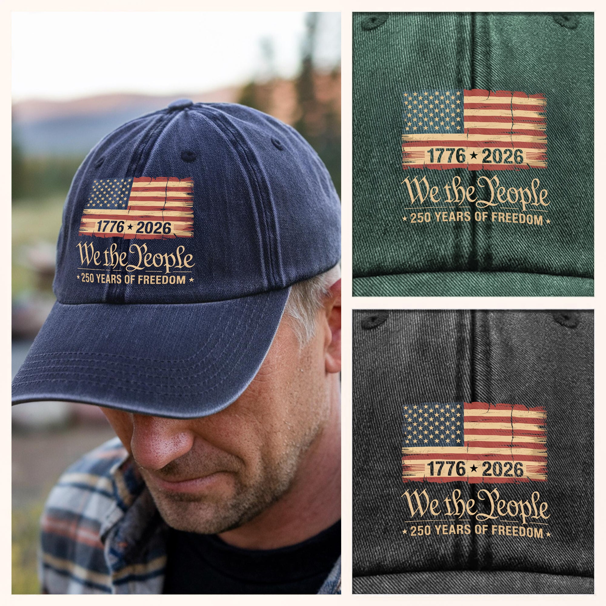 America 250th Birthday US Flag 250 Years We The People Washed Denim Baseball Cap HO82 894634 - Image 8