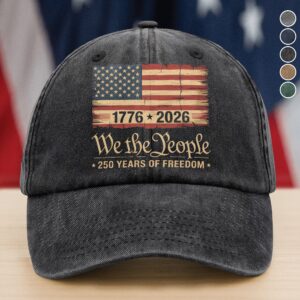 America 250th Birthday US Flag 250 Years We The People Washed Denim Baseball Cap HO82 894634