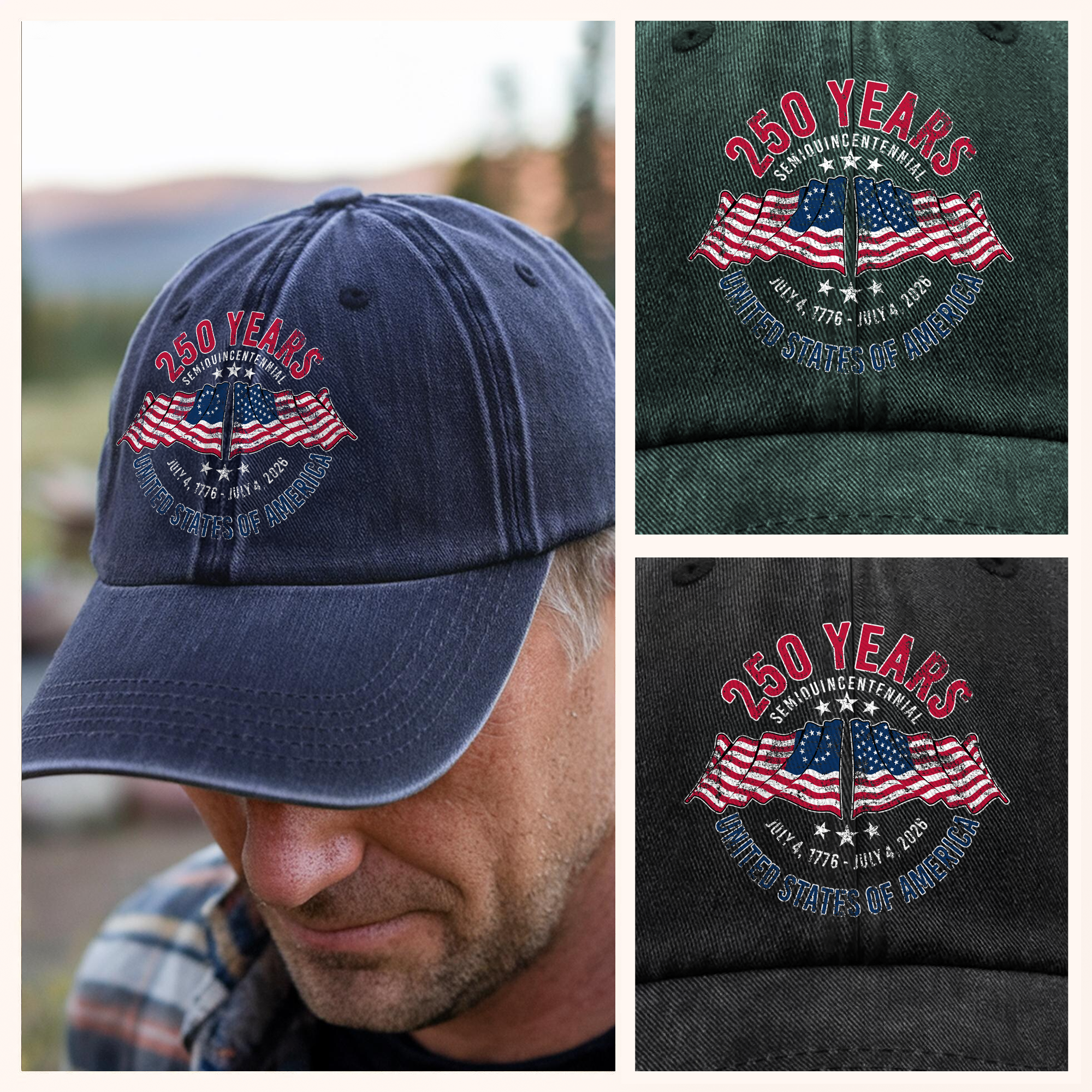 American 250 Years Semiquincentennial – Patriotic Gift 2026 Washed Denim Baseball Cap LM32 895263 - Image 4