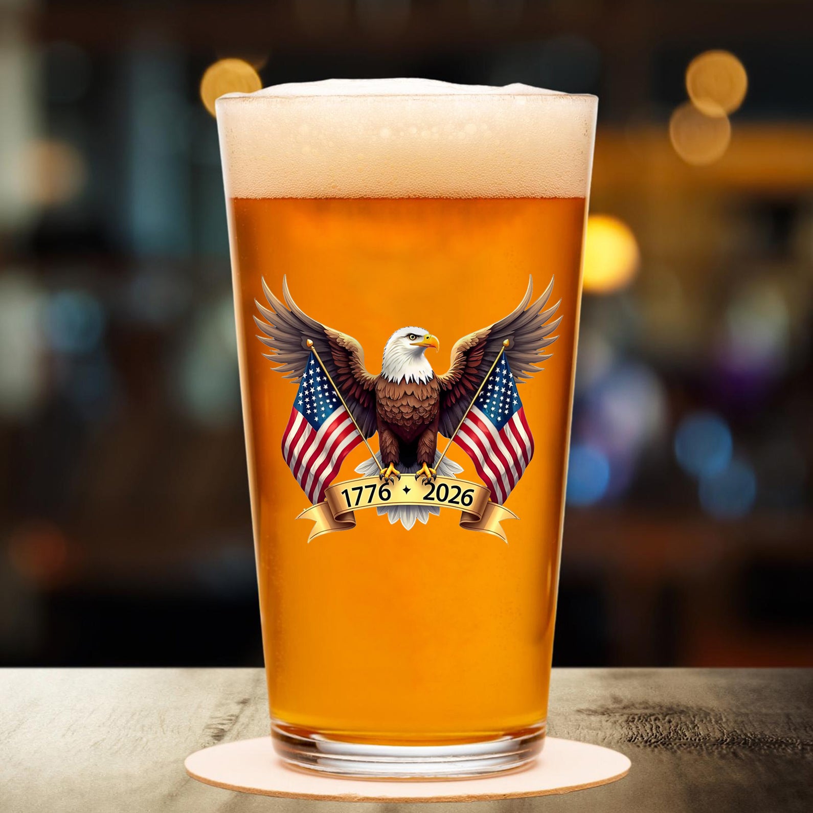 American Eagle and US Flag 250 Years Glass | Happy 250th Birthday USA | Patriotic 4th of July Glass | America Anniversary | Independence Day Whiskey Glass Beer Glass 682563 - Image 2