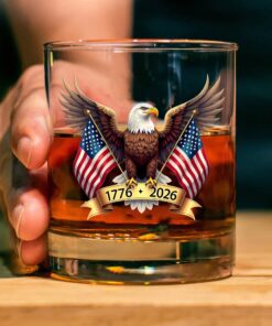 American Eagle and US Flag 250 Years Glass | Happy 250th Birthday USA | Patriotic 4th of July Glass | Independence Day Whiskey Glass Beer Glass