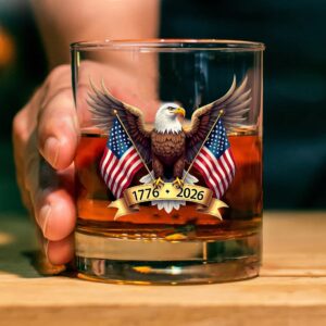 American Eagle and US Flag 250 Years Glass | Happy 250th Birthday USA | Patriotic 4th of July Glass | Independence Day Whiskey Glass Beer Glass 682563
