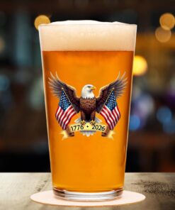 Alternative view of American Eagle and US Flag 250 Years Glass | Happy 250th Birthday USA | Patriotic 4th of July Glass | Independence Day Whiskey Glass Beer Glass