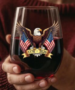 American Eagle and US Flag 250 Years Wine Glass | Happy 250th Birthday USA | Patriotic 4th of July Glass | Independence Day Wine Glass