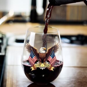 Alternative view of American Eagle and US Flag 250 Years Wine Glass | Happy 250th Birthday USA | Patriotic 4th of July Glass | Independence Day Wine Glass 682563