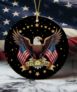 Alternative view of American Eagle and US Flag 250th Birthday USA Ceramic Ornament
