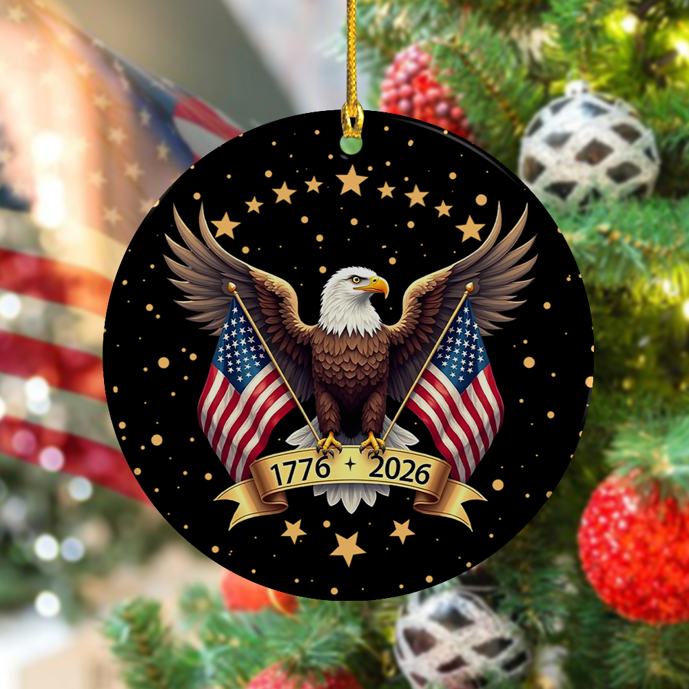 American Eagle and US Flag 250th Birthday USA Ceramic Ornament HO82 900358 - Image 5