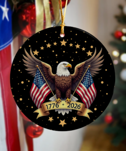 American Eagle and US Flag 250th Birthday USA Ceramic Ornament