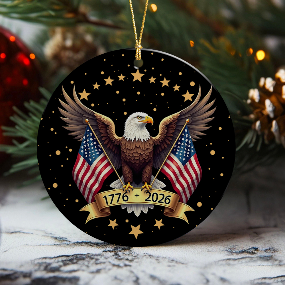 American Eagle and US Flag 250th Birthday USA Ceramic Ornament HO82 900358 - Image 3