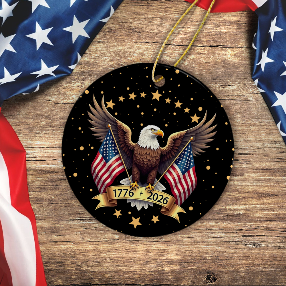 American Eagle and US Flag 250th Birthday USA Ceramic Ornament HO82 900358 - Image 4