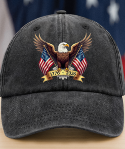American Eagle and US Flag 250th Birthday USA Washed Denim Baseball Cap