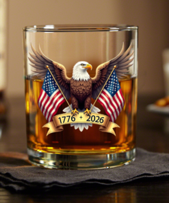 American Eagle and US Flag 250th Birthday USA Whiskey Glass
