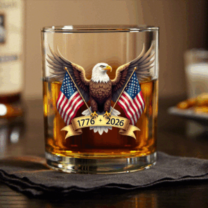 American Eagle and US Flag 250th Birthday USA Whiskey Glass HO82 900354
