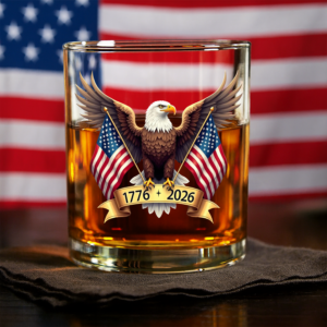 Alternative view of American Eagle and US Flag 250th Birthday USA Whiskey Glass HO82 900354
