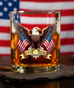 Alternative view of American Eagle and US Flag 250th Birthday USA Whiskey Glass