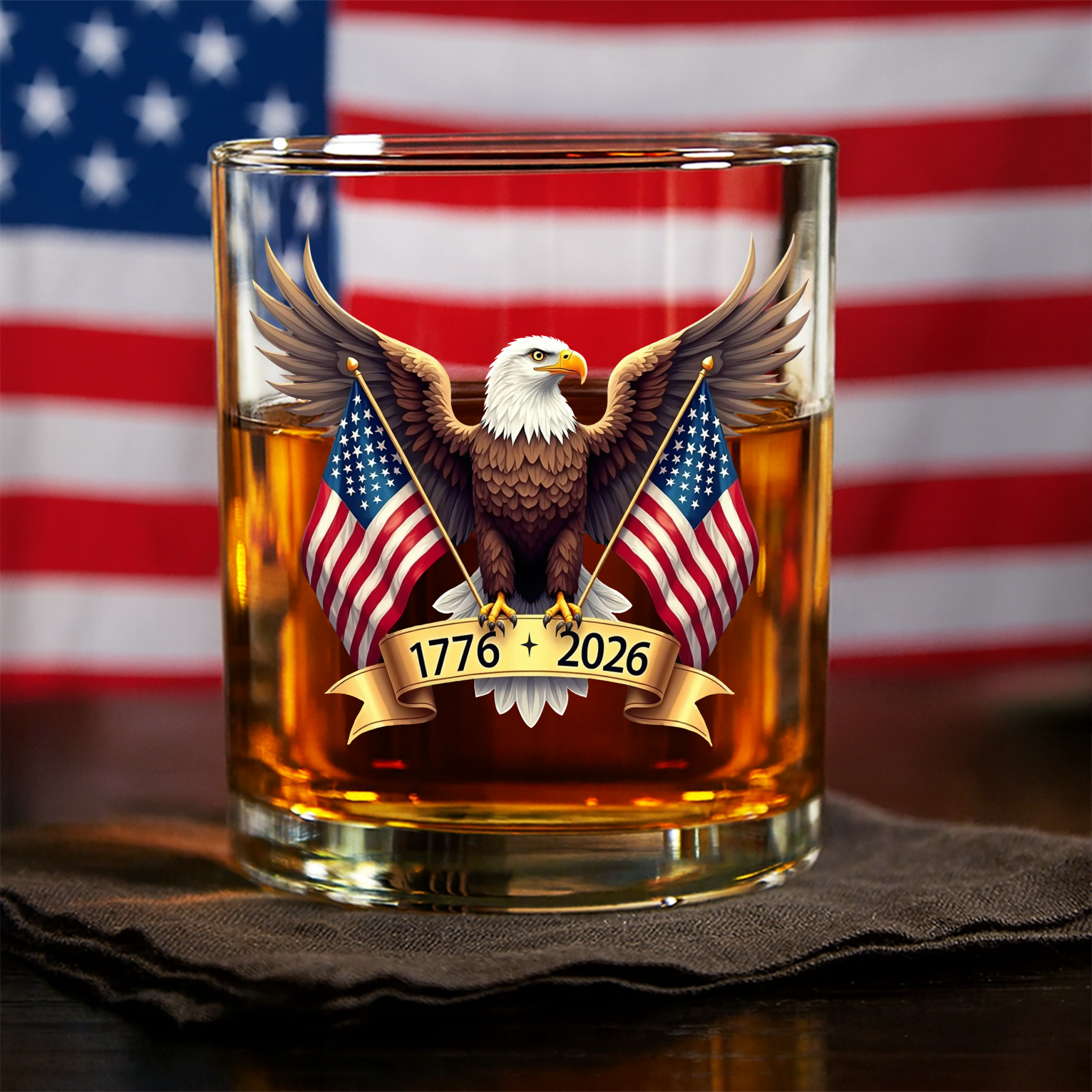 American Eagle and US Flag 250th Birthday USA Whiskey Glass HO82 900354 - Image 2