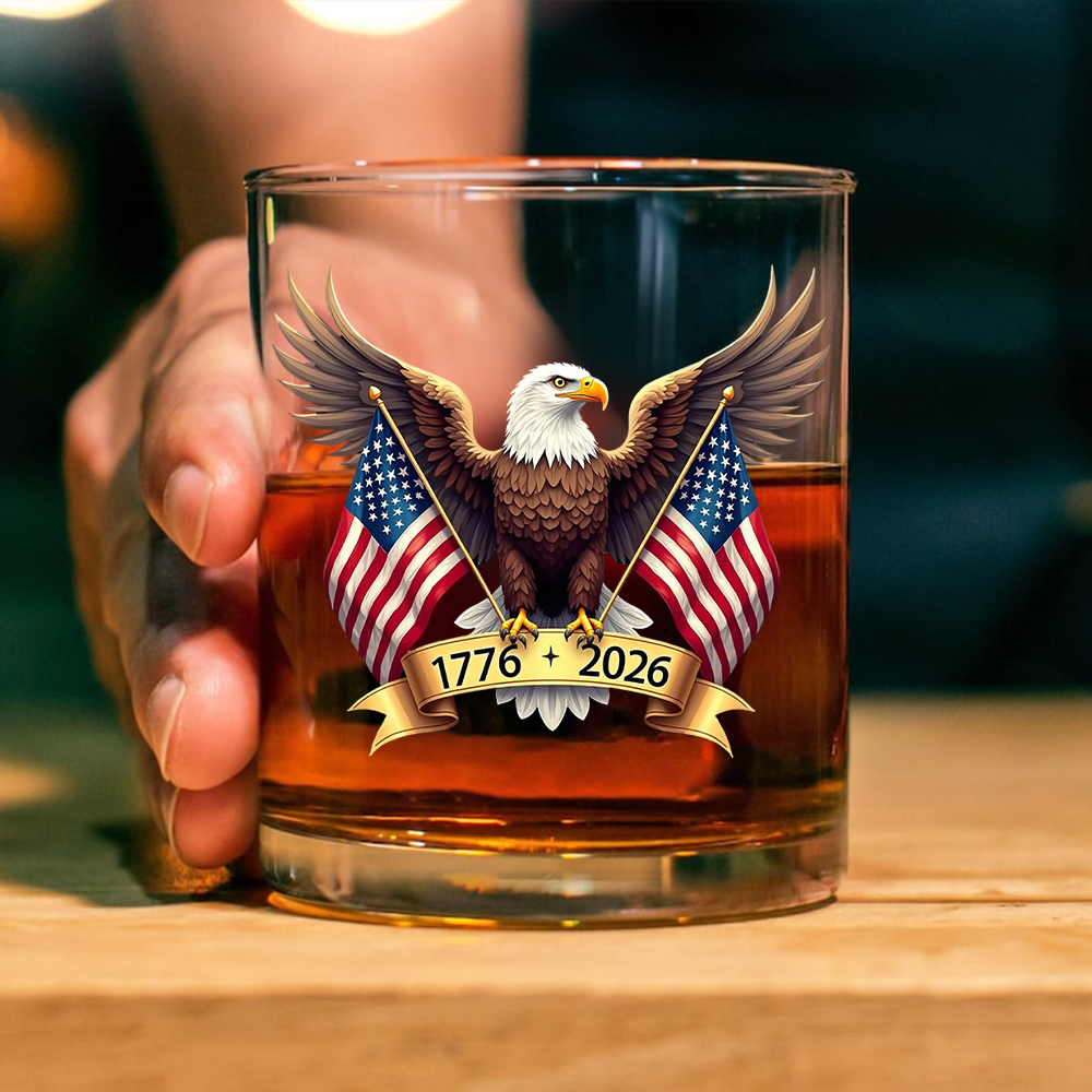American Eagle and US Flag 250th Birthday USA Whiskey Glass HO82 900354 - Image 8