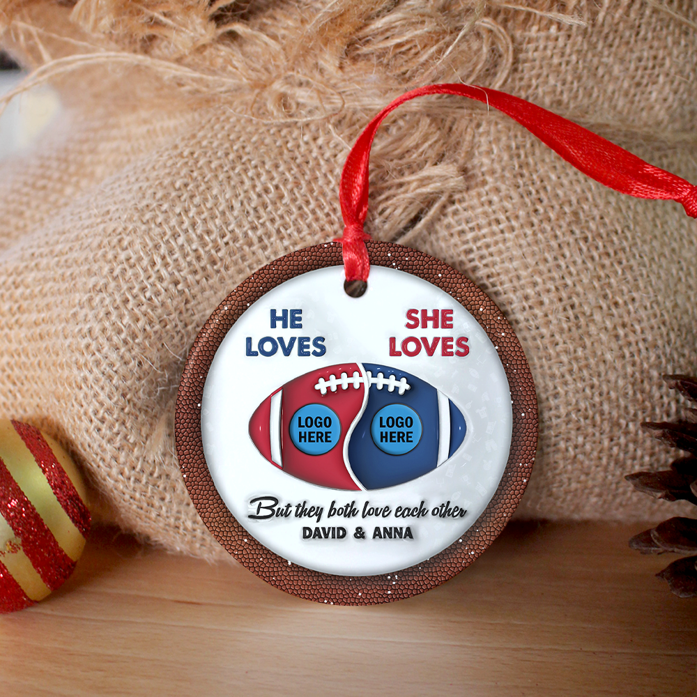 Alternative view of American Football Couple Ceramic Ornament With Custom Team Logo - House Divided 02hupu250924